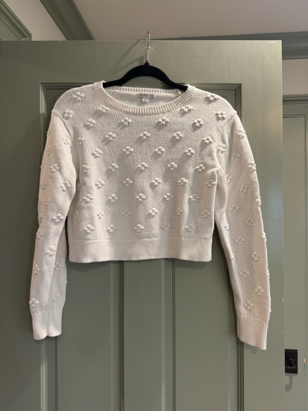 Crewcuts White Cropped Pom-Petal Crewneck Sweater